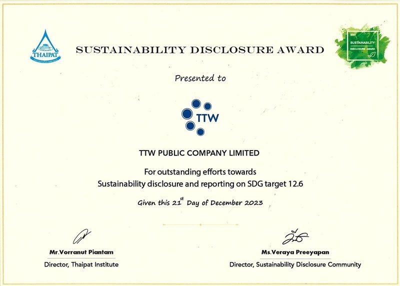 TTW รับรางวัลเกียรติคุณ Sustainability Disclosure Award ประจำปี 2566