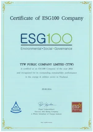 TTW ติดอันดับ ESG100 เพิ่มดีกรีธุรกิจยั่งยืนที่น่าลงทุนจากสถาบันไทยพัฒน์ 590809