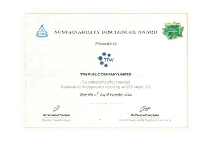 TTW received Sustainability Disclosure Award 2021
