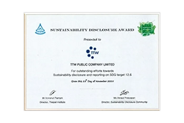 TTW รับรางวัลเกียรติคุณ Sustainability Disclosure Award ประจำปี 2568
